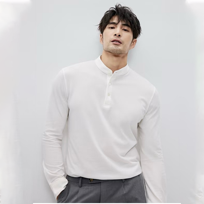 brunello cucinelli mandarin collar henley long sleeve shirt